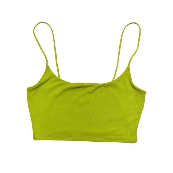 Zara Tops Zara Neon Lime Green Strappy Ribbed Knit Crop Top Us M